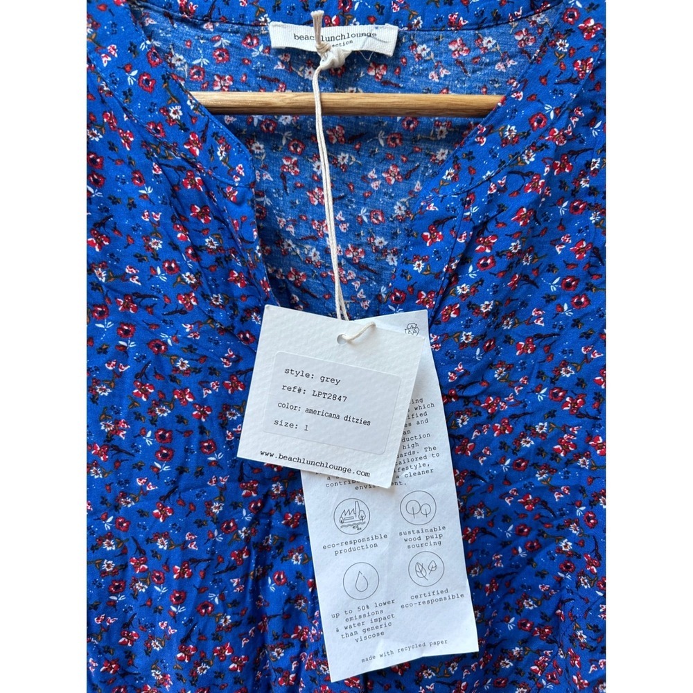 beachlunchlounge Collection Gray Floral Print V Neck Button Up Tunic Top Size 1 - Picture 4 of 7